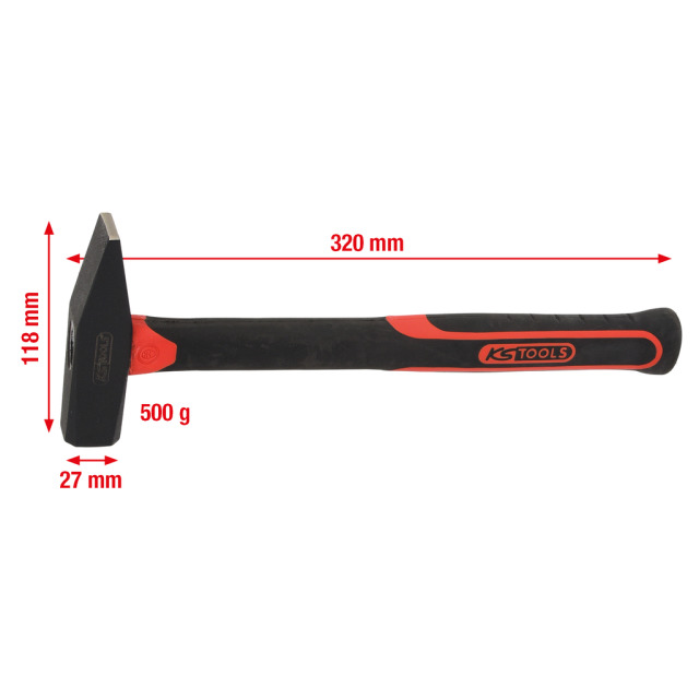 KS Schlosserhammer 142.1351 mit Fiberglasstiel, Gewicht Hammerkopf 500g